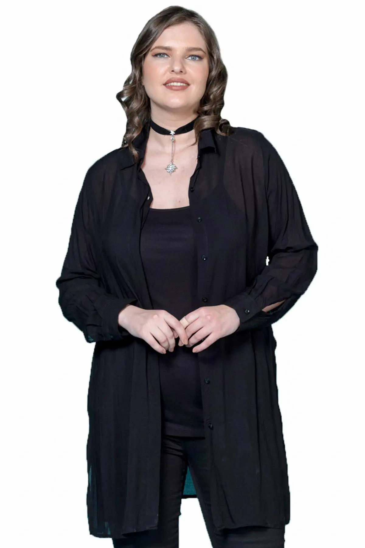 Куртка из вуали с воротником Hanezza большого размера