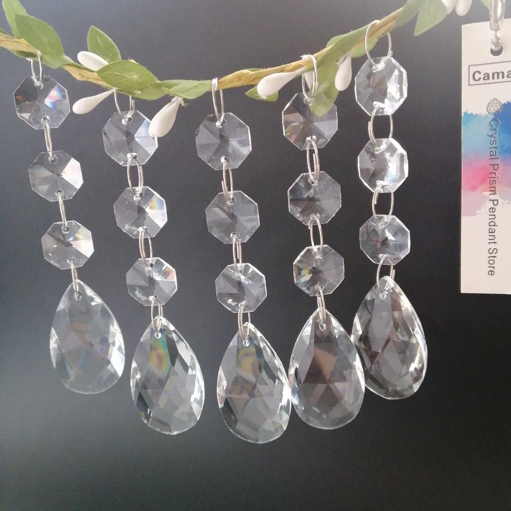 Camal 5Pcs Crystal Clear 38mm Teardrop Prisms Pendants Parts Beads Garland Hanging Chandelier Lamp Lighting Part Home Decoration