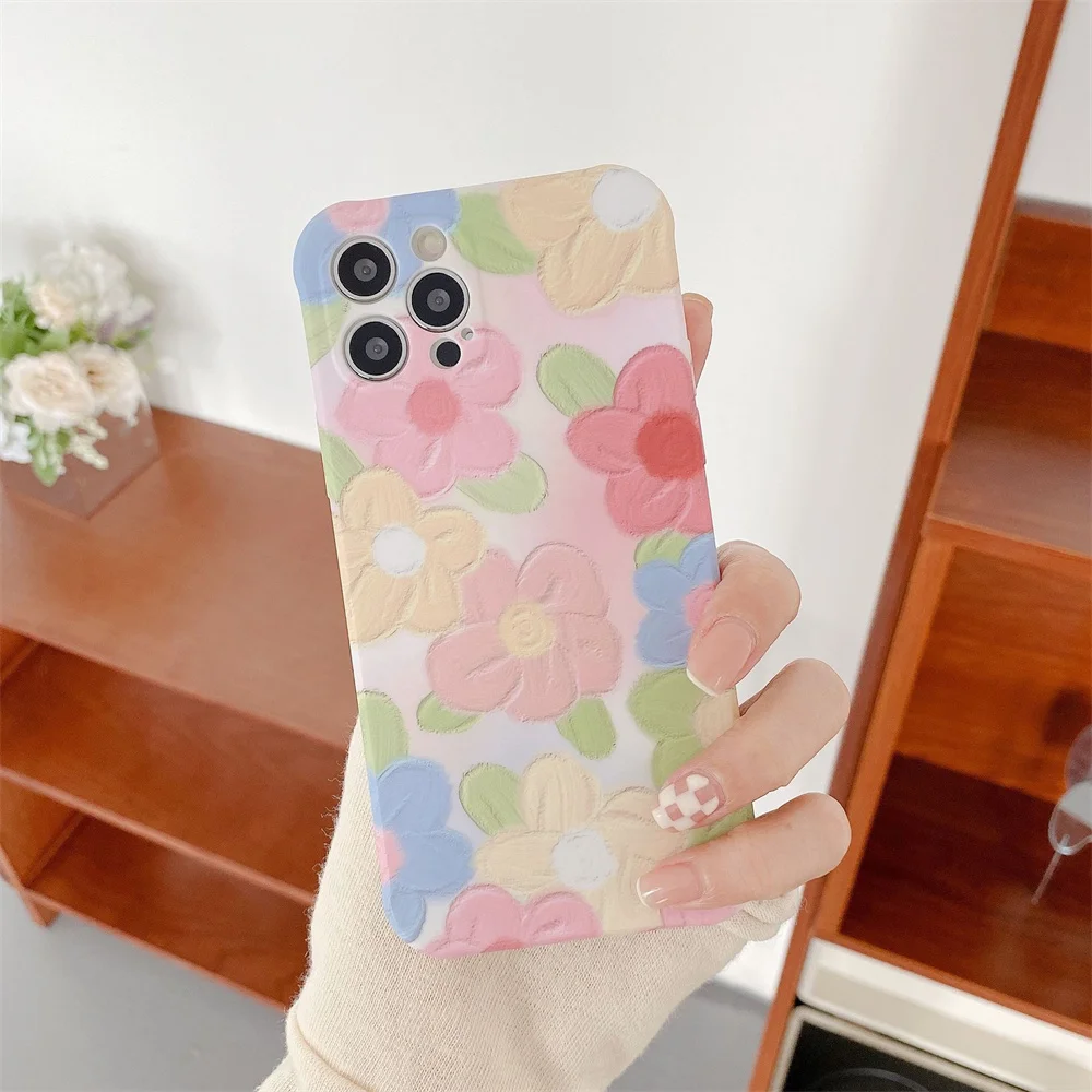 

Oil Painting Flower Phone Case For iPhone 12 11 13 Pro Max 12Mini Matte TPU Silicone Coque For iphone X XR XS Max 8 7 Plus Capa
