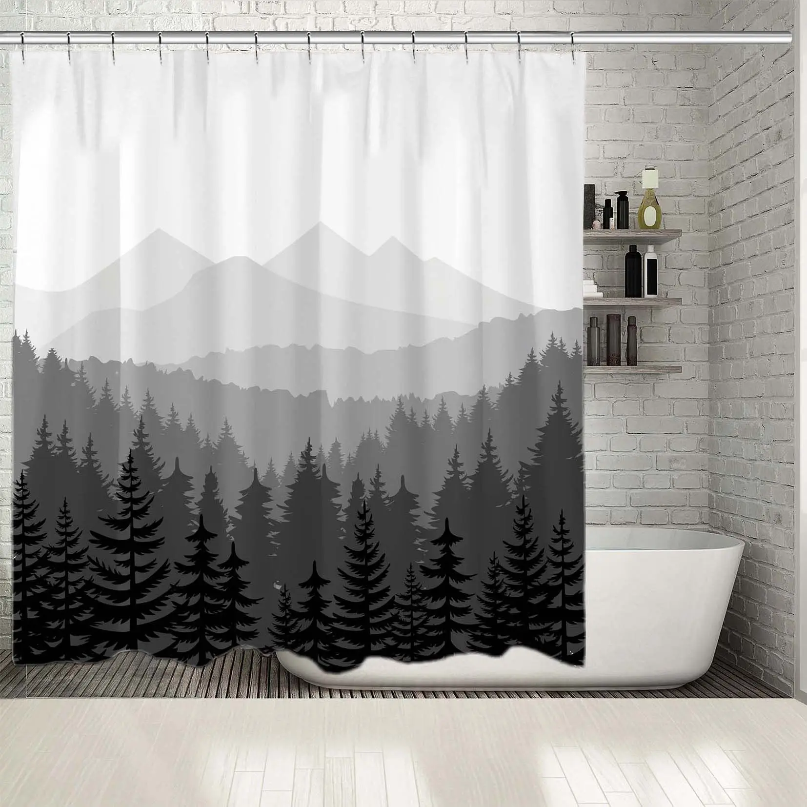 Занавески для душа горы и сосновые деревья лес Мистик утро дикая природа пейзажи