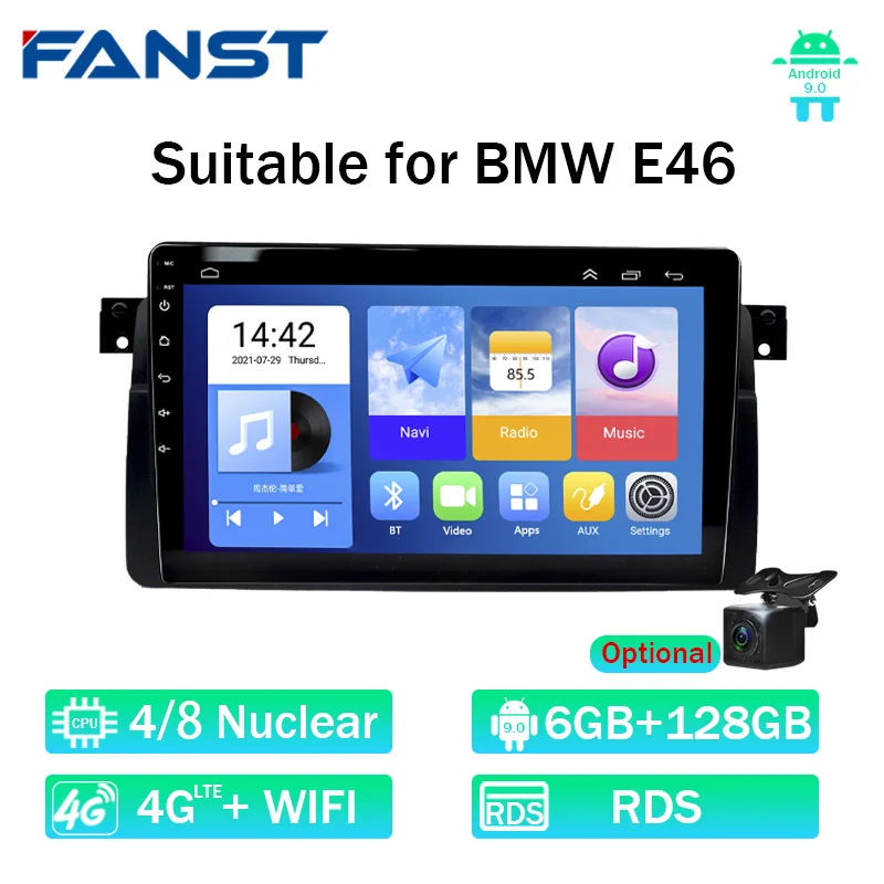 FANST Android 9.1 GPS навигация автомобильное радио WIFI плеер для BMW E46 2Din двойной экран