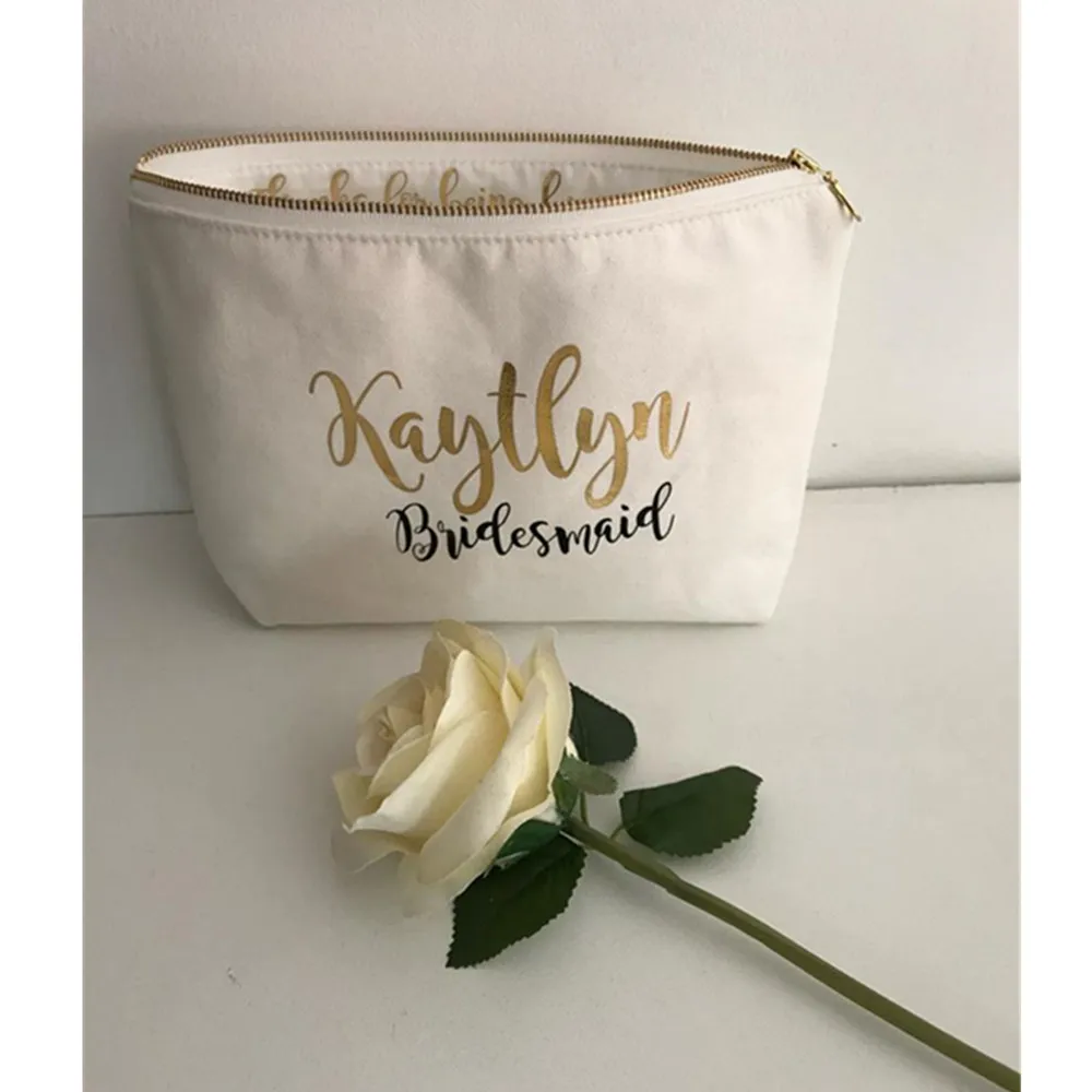 

custom gold bachelorette Make Up bag,maid of honour MakeUp Bags,wedding proposal gift,Bride cosmetic toiletries bridesmaid pouch