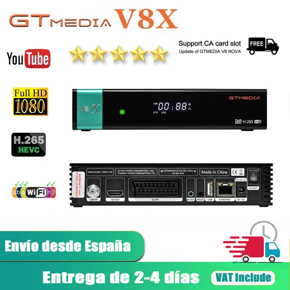 

Hot Sale GTmedia satellite TV Receiver V8X DVB-S2X 1080P HD H.265 Built in WiFi GTmedia V7 S2X V9 Prime Freesat Digital Decoder