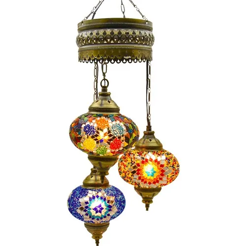 Authentic 3 Piece Ceiling Suspended Chandelier Mosaic Lamp Night Light