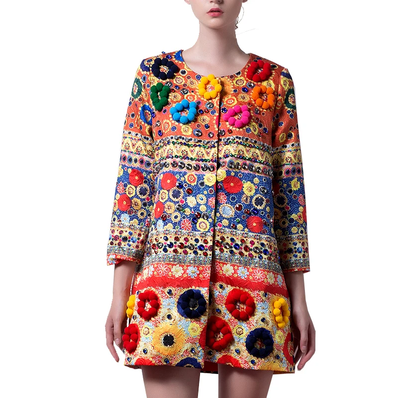 Осень, Женское пальто, модное, подиум, с принтом кактуса, 3XL, Тренч, элегантное, женское, с длинным рукавом, большое, шерстяное, с вышивкой, пальто - Цвет: Orange Red