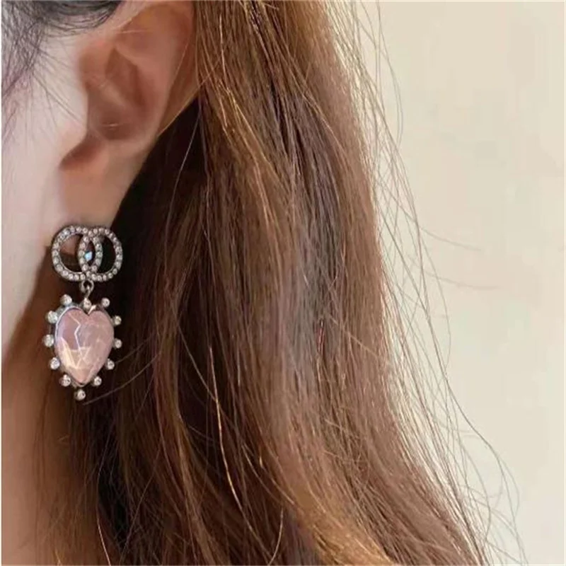 

European And American Fashion Double C Black Pink Love Prismatic Diamond 925 Silver Needle Wild Earrings