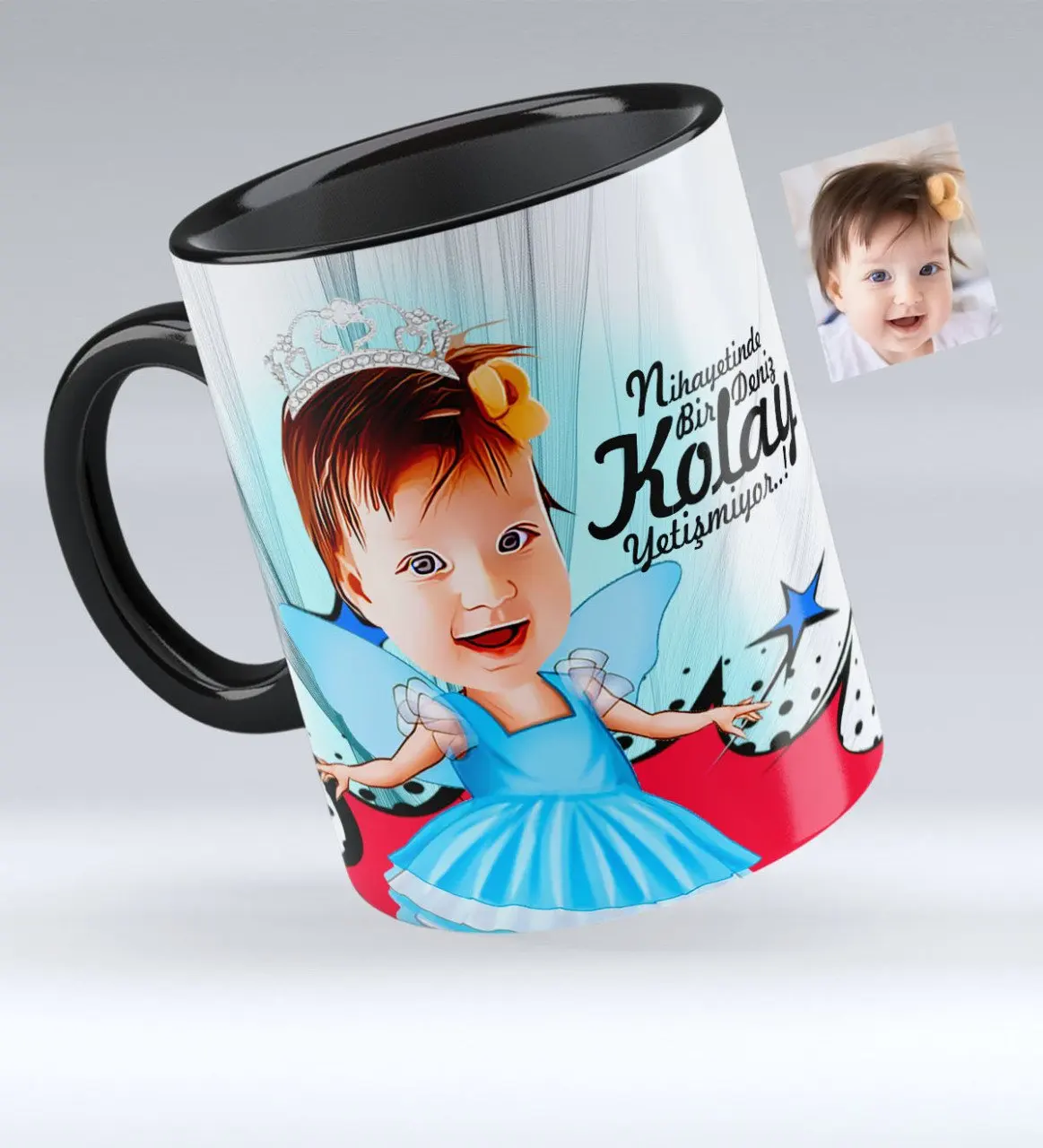 

Personalized Female Child Caricature Of Black Mug cup-1