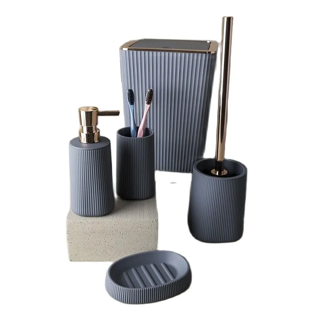 

5 Pcs Luxury Acrylic Pattern Striped Bathroom Set Toothbrush Soap Dish Cleaning Brush Trash Organizer Accessory Furniture Gift