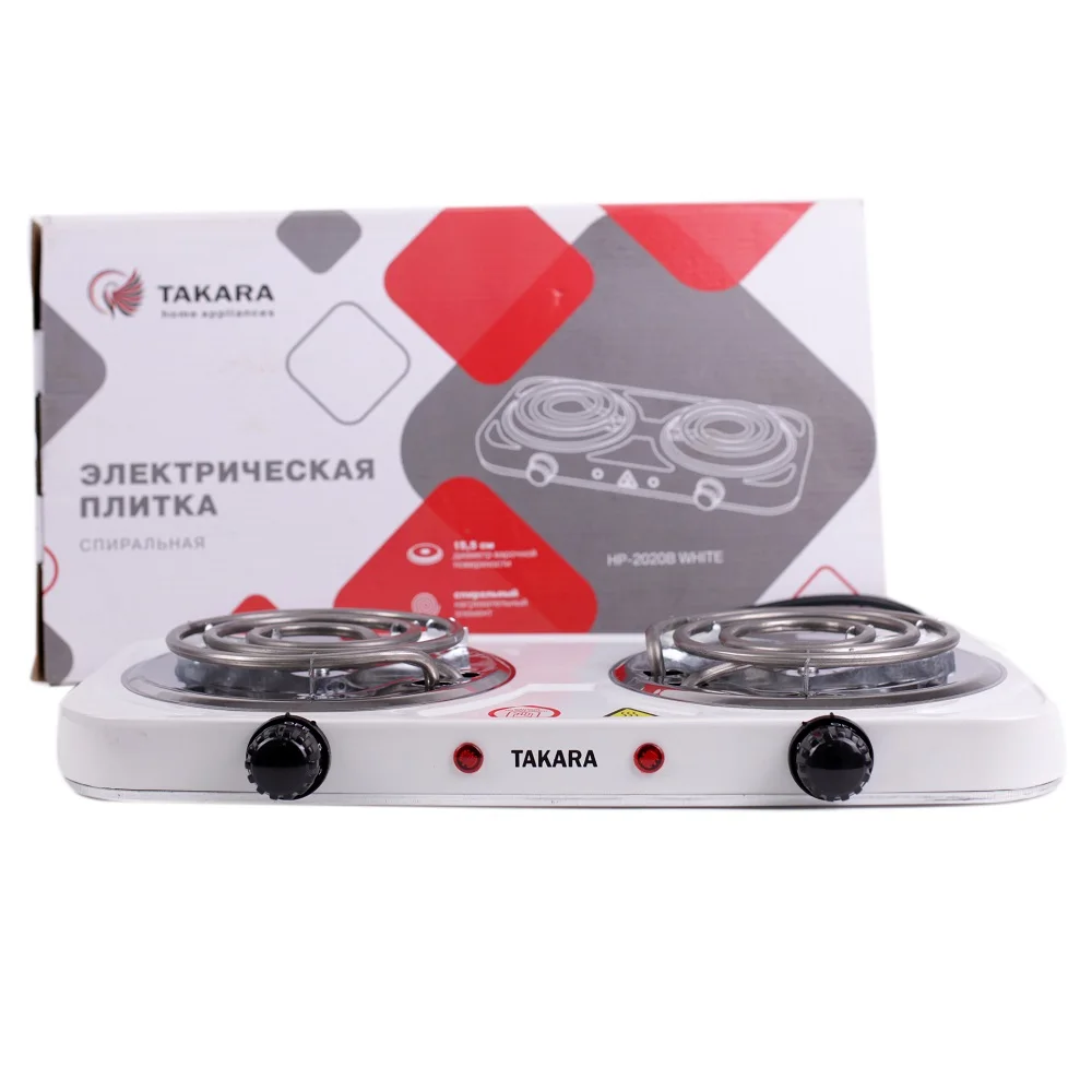 Электрическая плита настольная TAKARA HP 2020B white белая 2 конфорки 2х1000 Вт|Электроплиты|