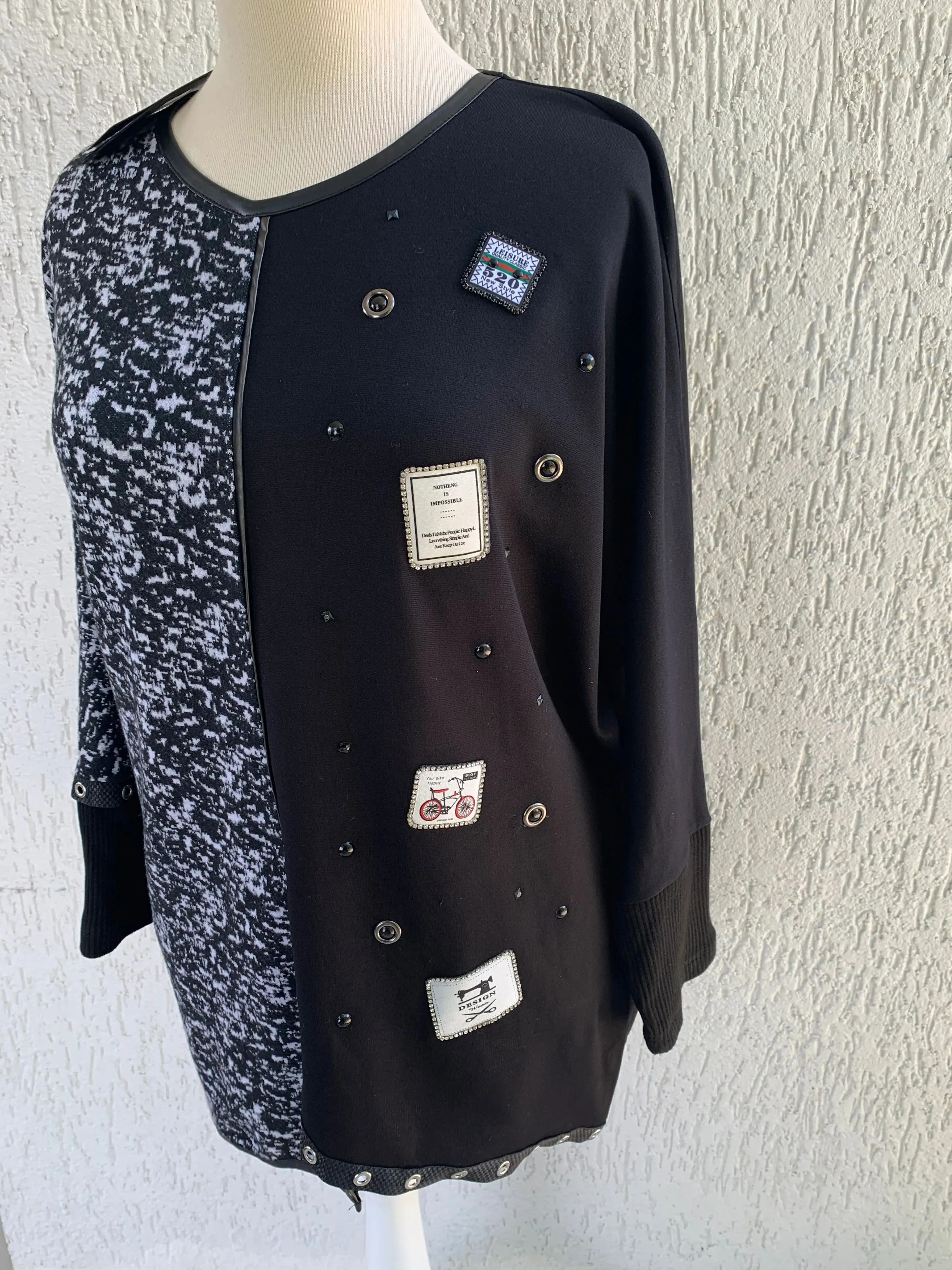 

DOLCEBELLA JACQUARD AND PLAIN COMBINATION BLOUSE