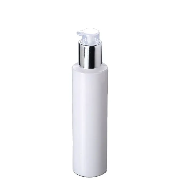 

200ML white lotion pump bottle or shampoo bottle with silver twist lock press pump used for cosmetic