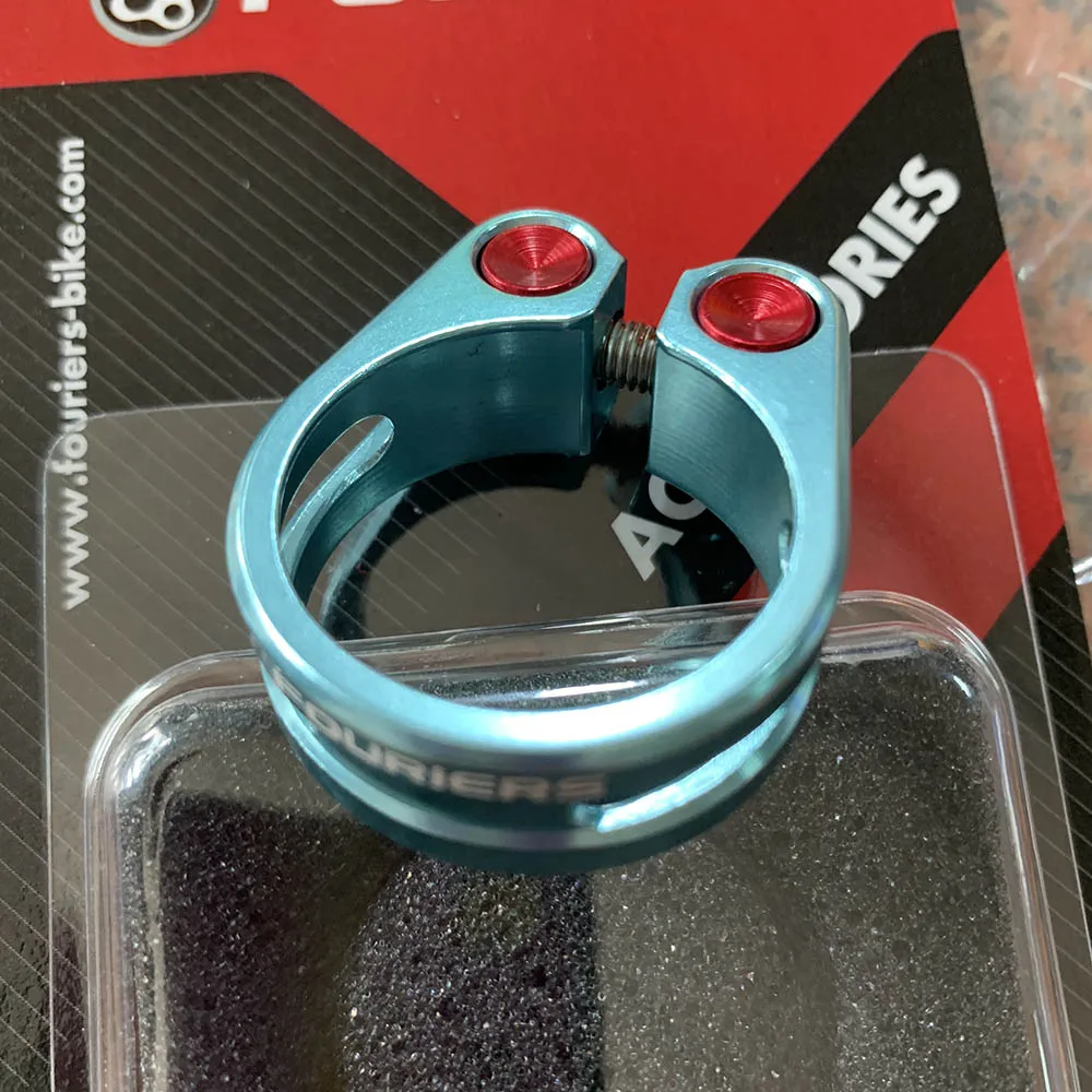 light blue 34.9mm Fouriers Алюминиевый зажим для подседельного штыря 31,8 мм 34,9 мм MTB дорожный велосипедный воротник фиксированные болты винт запчасти для велосипеда - Цвет: light blue 34.9mm