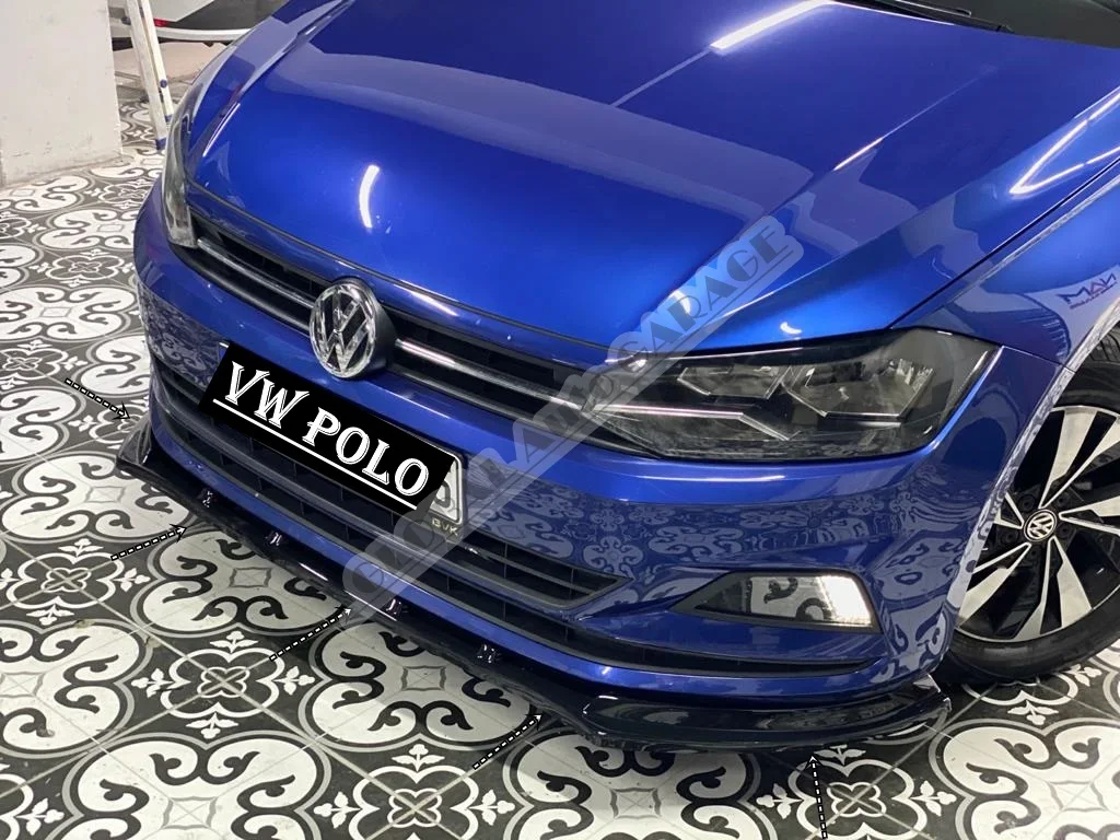 Накладка на передний бампер для VOLKSWAGEN POLO губа 2009-2017 глянцевый черный разделитель