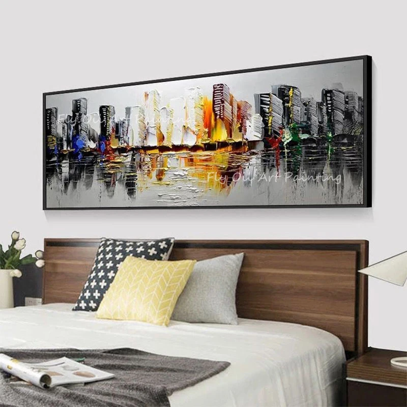 Городское здание Современная 100% ручная роспись большой размер абстрактная