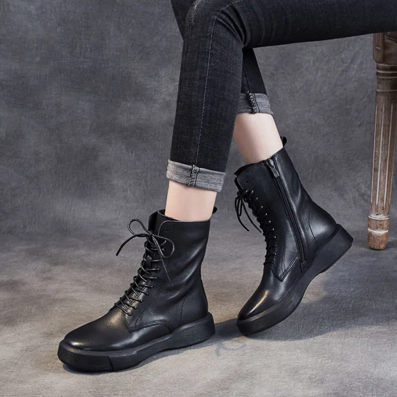 DRKANOL классические черные женские сапоги из натуральной кожи Боковая молния