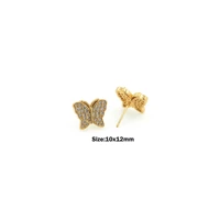 gold brass gold plated butterfly stud earrings high quality jewelry micropaved zircon insect jewelry birthday gift