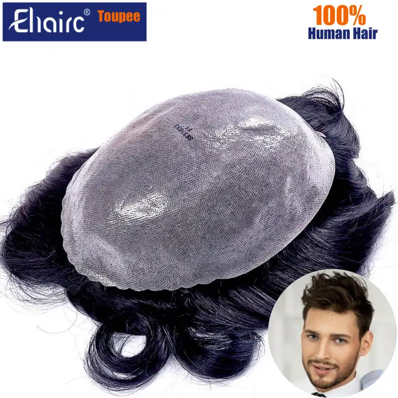 Toupee Men 0.06-0.08mm Thin Skin Toupee Hair System Unit Wig For Men Male Hair Prosthesis Men's Fashion Wigs 100% Human Hair