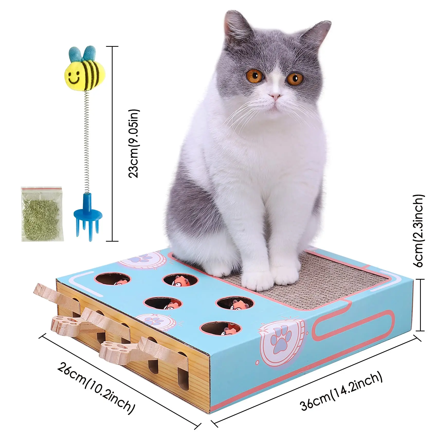 

Corrugated Cat Scratch Pad with Whack a Mole Game and Funny Cat Stick, Multi-Purpose Scratching Pad, Thickened Durable Cardboard