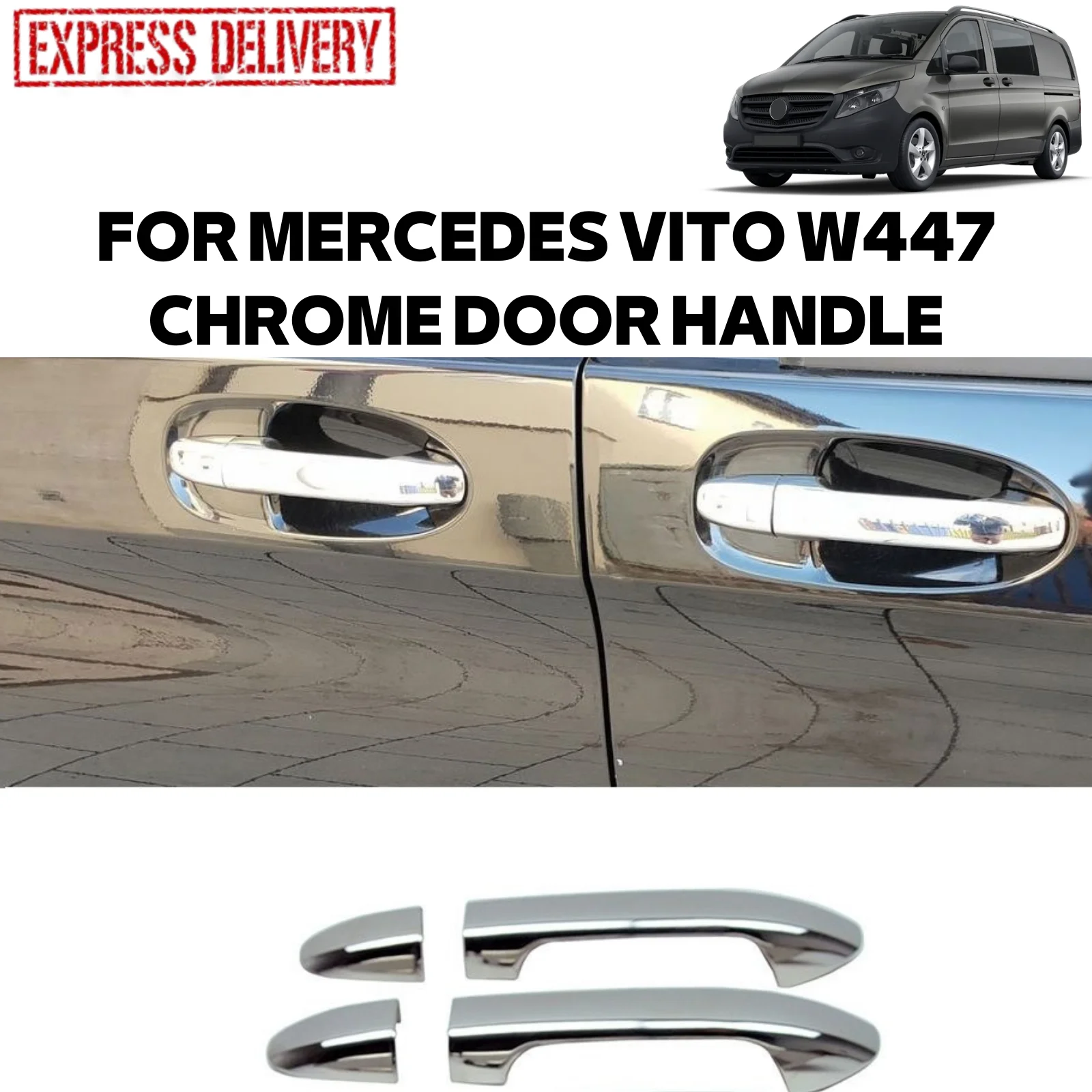 

FOR MERCEDES VITO W447 2014-2021 6 PIECE CHROME DOOR HANDLE TRIM STAINLESS STEEL OUTDOOR ACCESSORY SIDE PANEL TRACK CAR MODIFIED