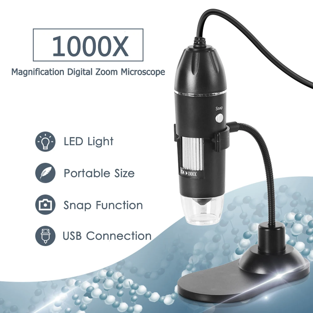 

Digital Zoom Microscope USB Handheld & Desktop Magnifier 0.3MP Camera 8-LED Light Magnifying Glass 1000X Magnification