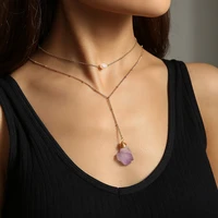 purple natural stone freshwater pearl multilayer pendant necklace for women gold color vintage simple womens necklace jewelry