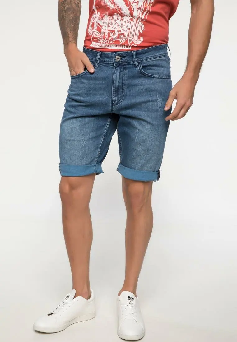 DeFacto мужские летние повседневные синие джинсовые шорты потертые со средней