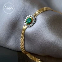 aazuo real 18k yellow gold natrual emerald real diamond oval watch band bracelets for woman upscale trendy engagement party