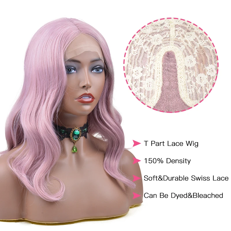 

Synthetic Body Wave Lace Front Wig Pink Color Natural Looking Heat Resistant Fiber Wigs For Black Women