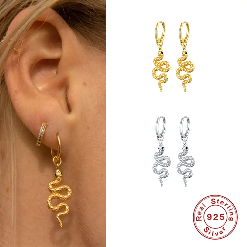 

Fashion Long Serpentine Snake Tassel Stud Earrings for Women's Punk Style Animal Earrings 100% 925 Sterling Silver Earrings