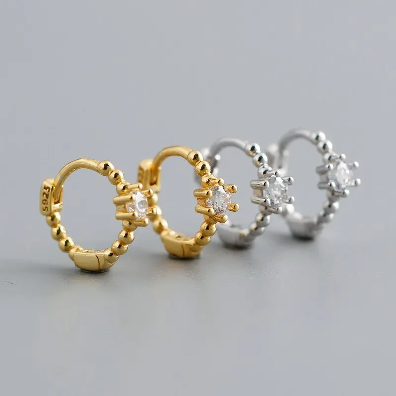 

A00167 Jazaz Minimalist Round Zircon Ear Buckle for Women Genuine 925 Sterling Silver Teen Student Party Earrings Jewelry