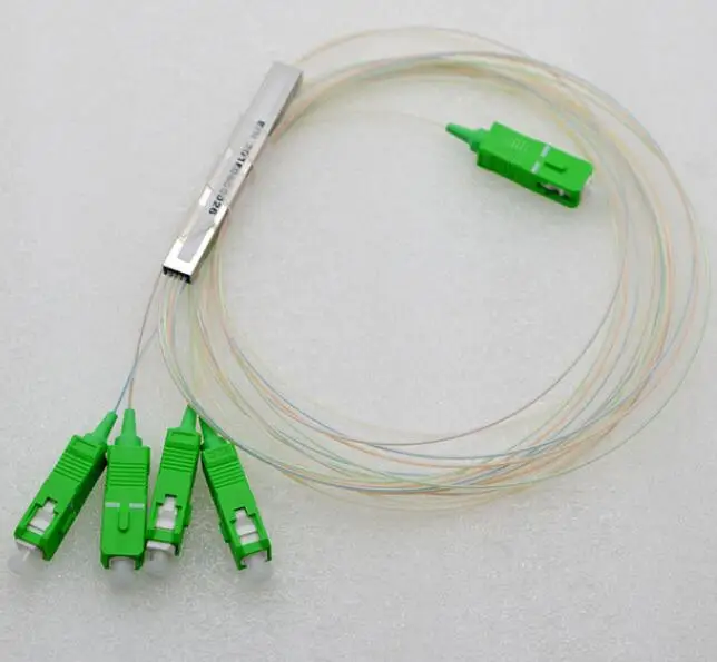 20pcs/lot 0.9mm SM Steel Tube 1x4 Mini Blockless SC/APC 4 Ports Fiber Optic PLC Splitter