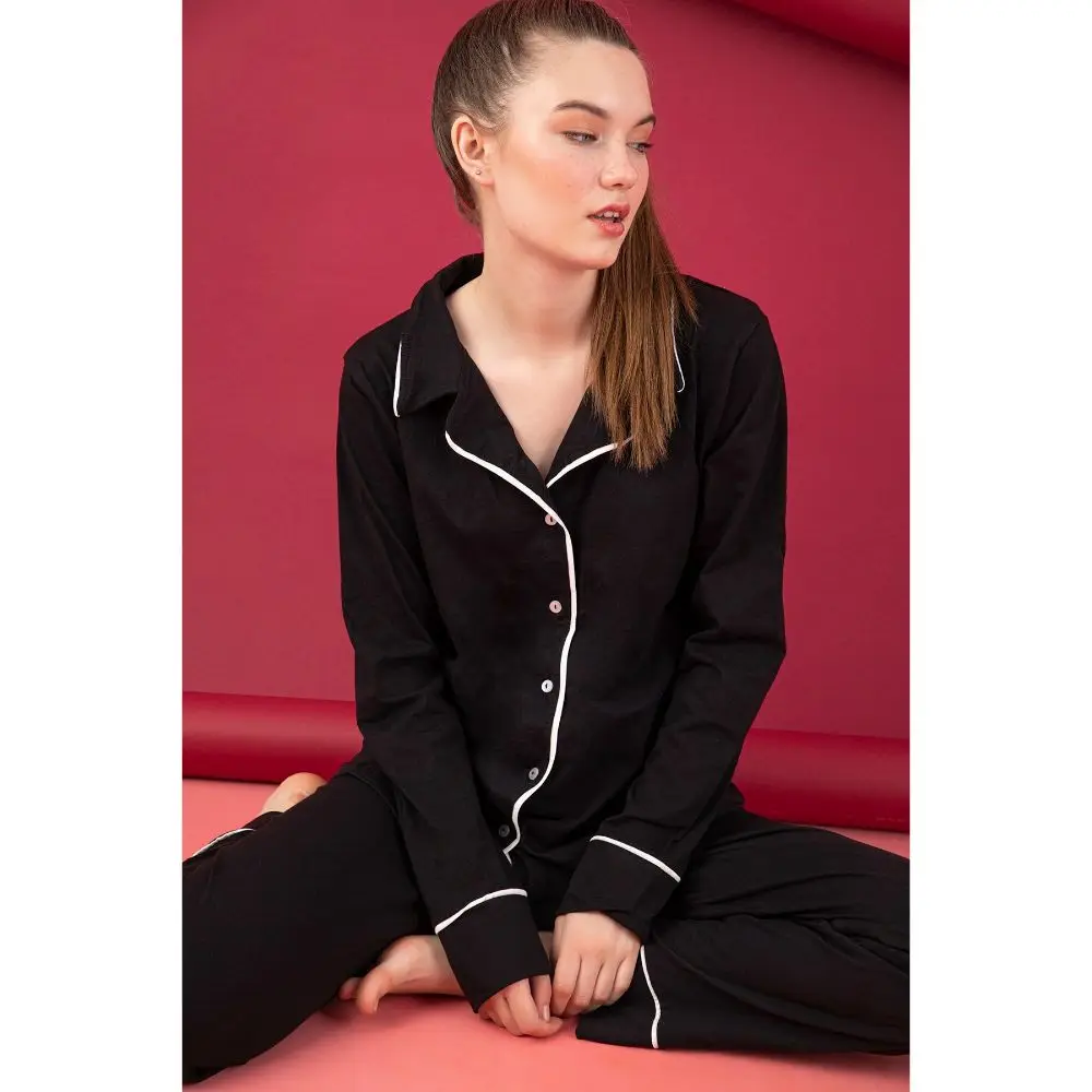 

Women 'S Pajama Set 2 Pieces Sleep Wear Hot Sexy Homewear Comfortable Black Lycra Pajama Set Free Shipping