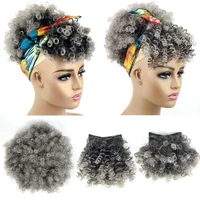 afro puff drawstring ponytail with 2 curl bangs clip in hairpieces pineapple updo tgrey