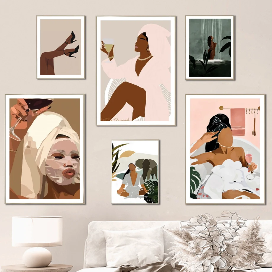 

Bath Poster Abstract Black Girl Woman African Art Canvas Painting Nordic Posters And Prints Wall Pictures For Living Room Decor