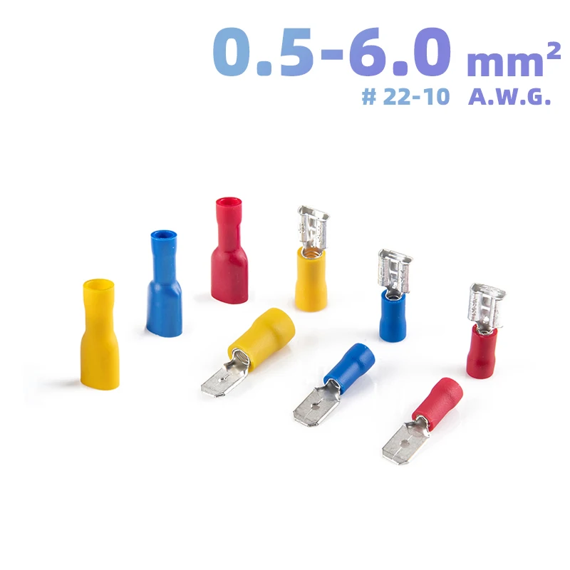 

Insulated Male And Female Disconnector Electrical Crimp Spade Terminal Connectors Wiring Cable Plug MDD FDD FDFD A.W.G.22-10