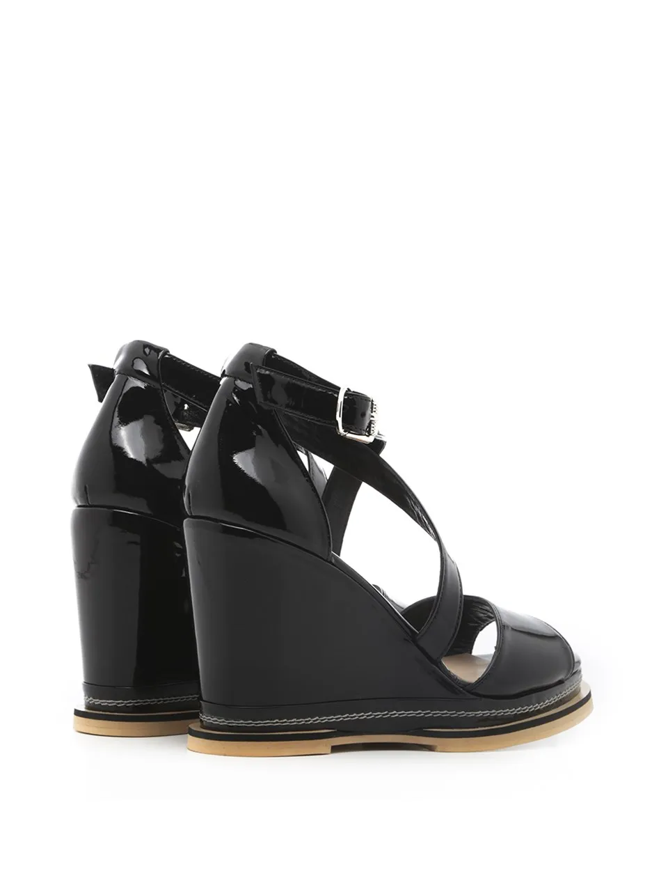

ILVi-Genuine Leather Handmade Mok Women's Sandal Black Patent Leather Women Shoes 2020