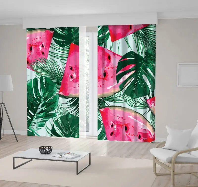 

Curtain Watermelons Tropical Palm Leaves Floral Pattern Summer Theme Artwork Pink Green