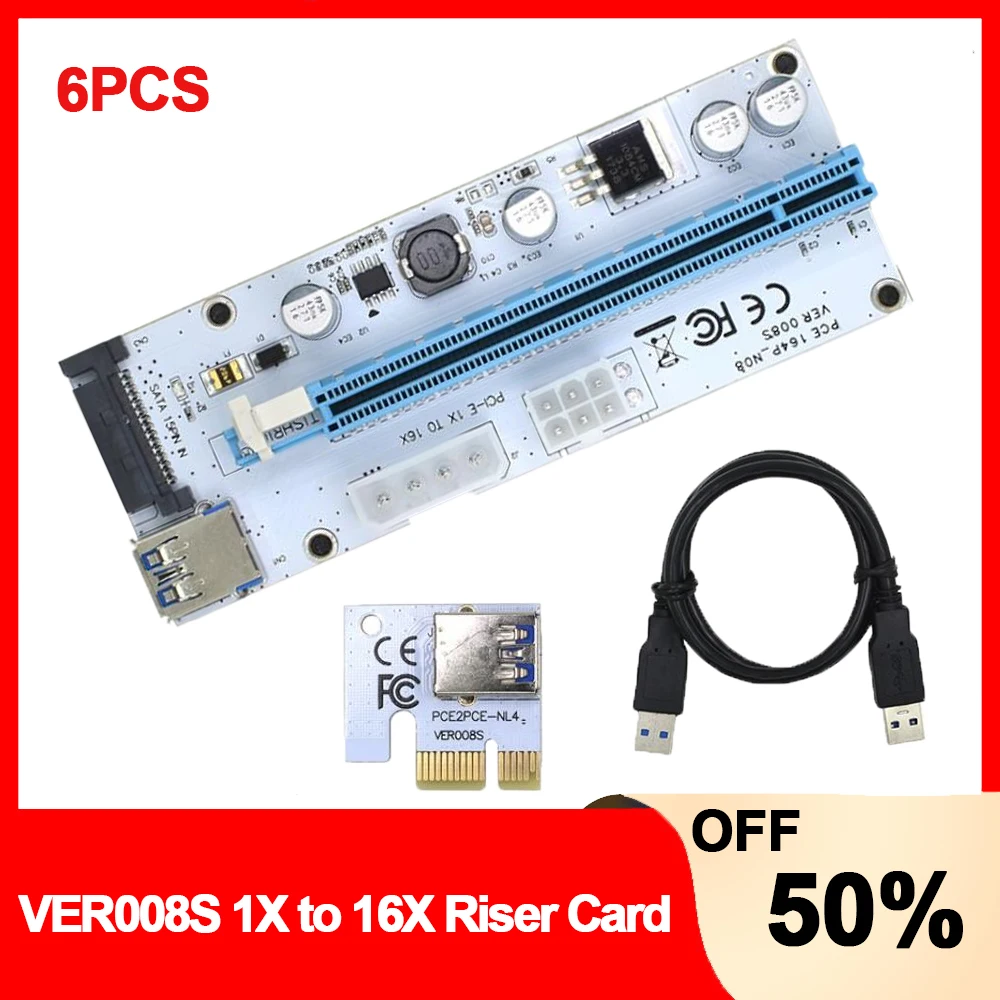 

Райзер-карта PCI-E, 6 шт., 008s, VER008S, 3 в 1, Molex, 4 контакта, SATA, 6 контактов, PCIE, PCI Express, адаптер 1X 16X, USB3.0, удлинитель для майнинга