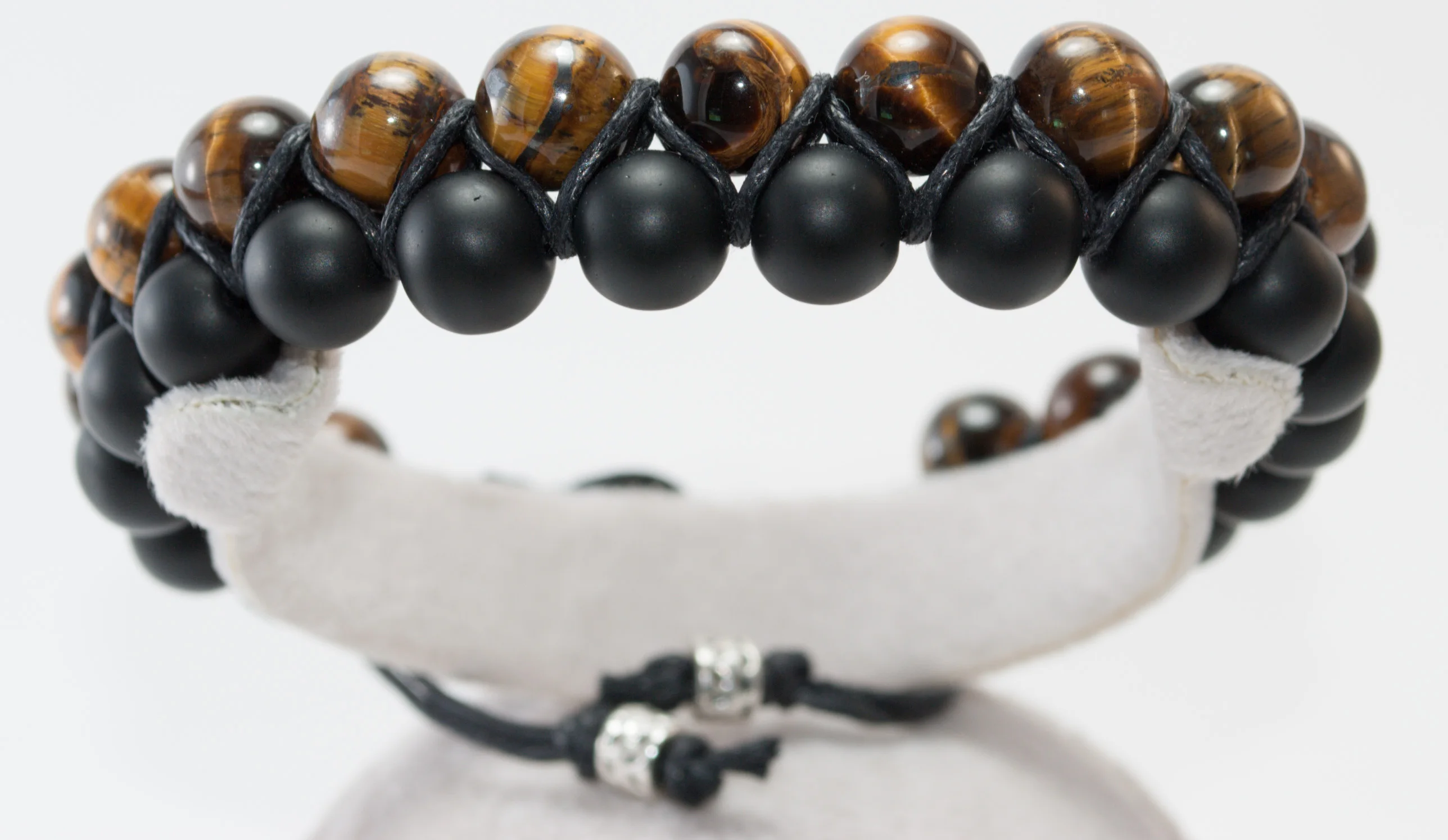 

Brown Tiger 'S Eye And Onyx Double Row Örme Natural Stone Adjustable Bracelet, Unisex