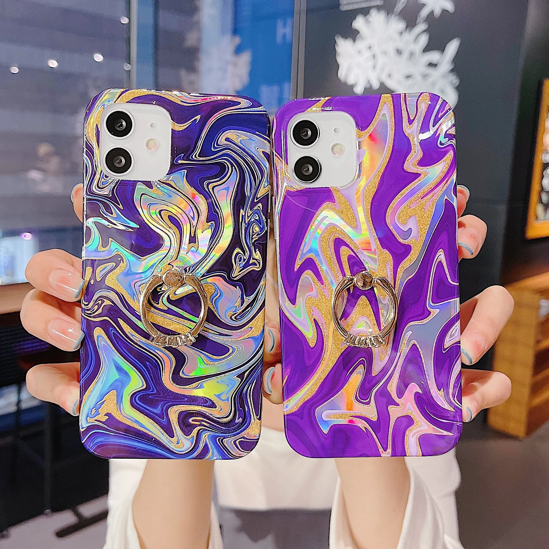 

Fashion Splice Marble Glitter Phone Case For iphone 12 Mini 13 11 Pro Max XS Max X XR 7 8 Plus SE Shockproof Cover Ring Holder