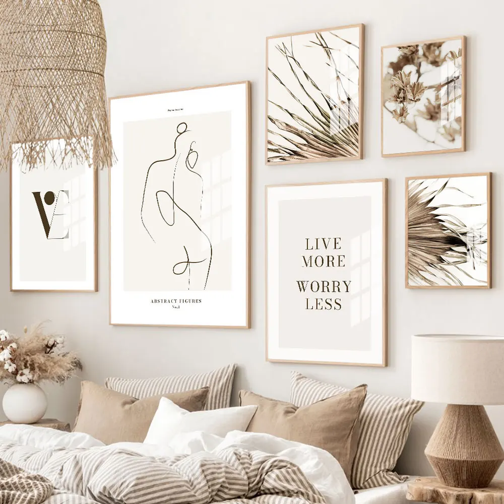 

Modern Abstract Beige Line Wall Art Minimalist Plant Canvas Paintings Posters Print Picture Living Room Home Interior Decor