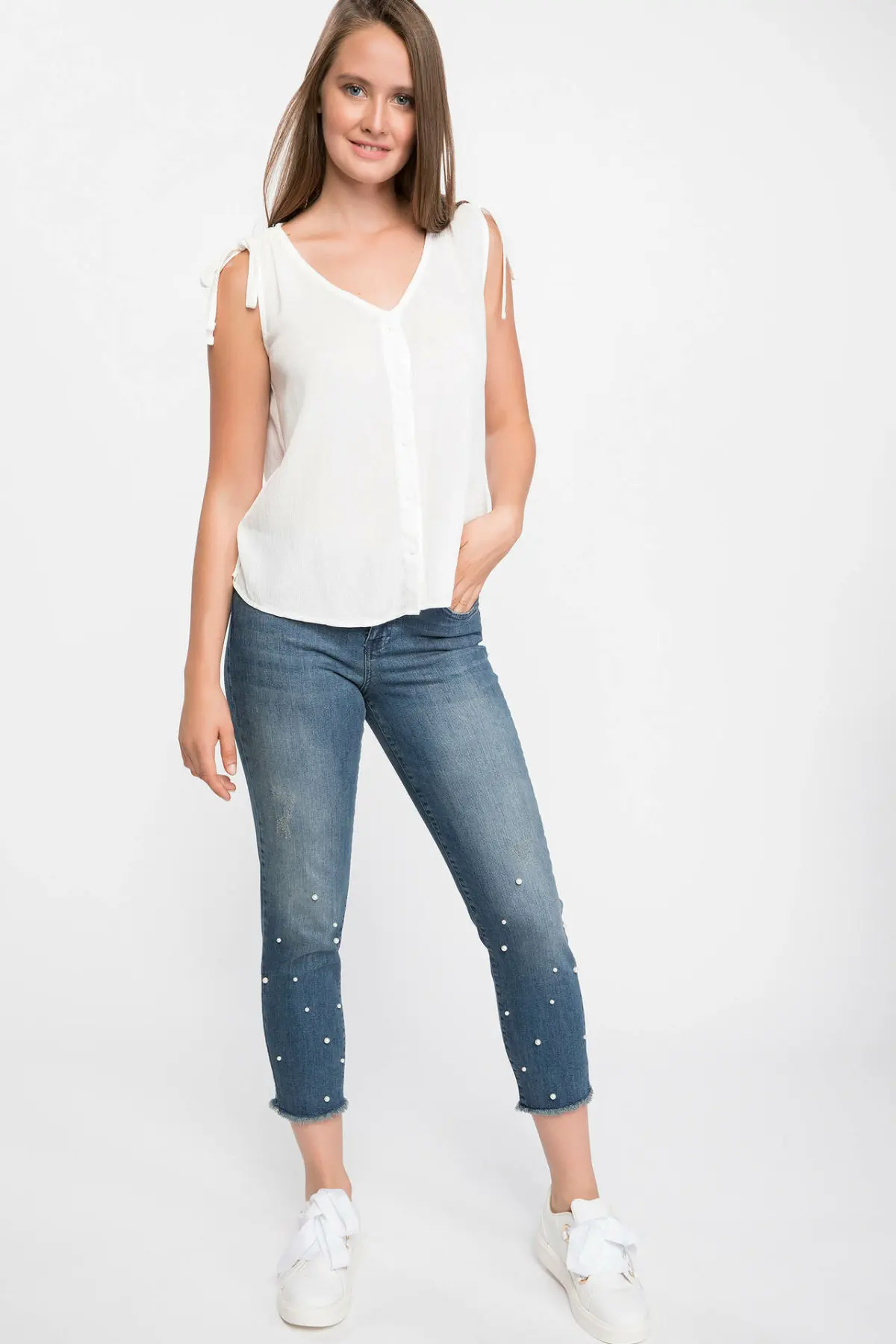 DeFacto женские осенние джинсы светильник синие повседневные узкие джинсовые штаны