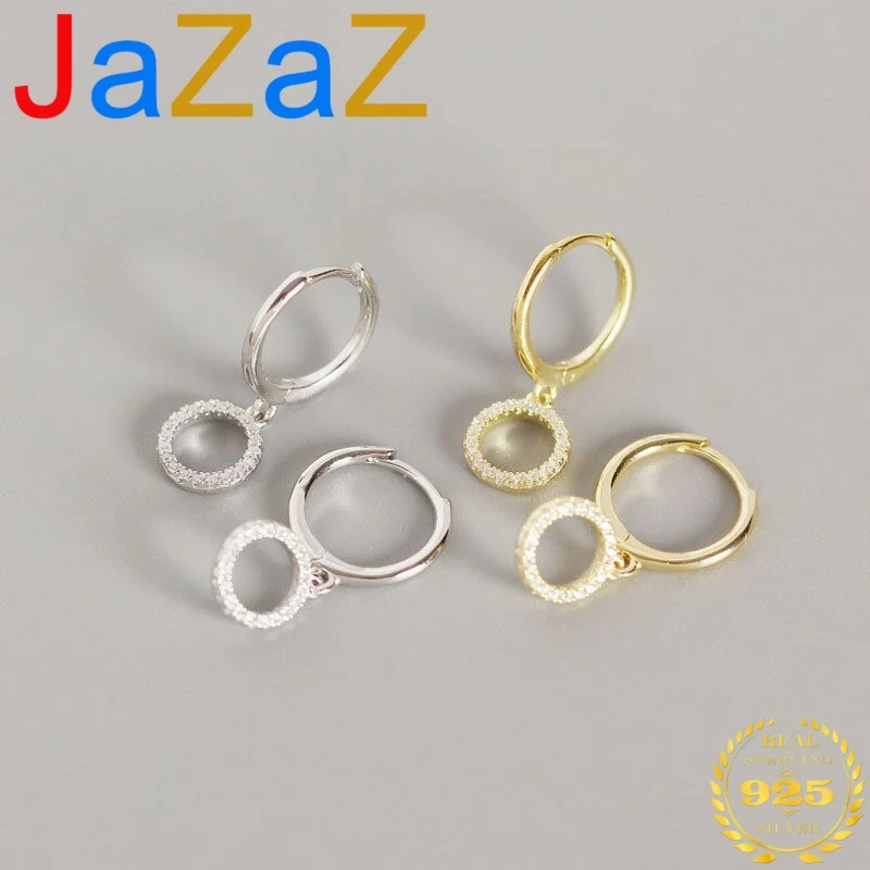 

A00759 Jazaz Real 925 Sterling Silver Round Circle Pendant Dangle Crystal Zircon Stud Earrings for Women Fine Jewelry Accessorie