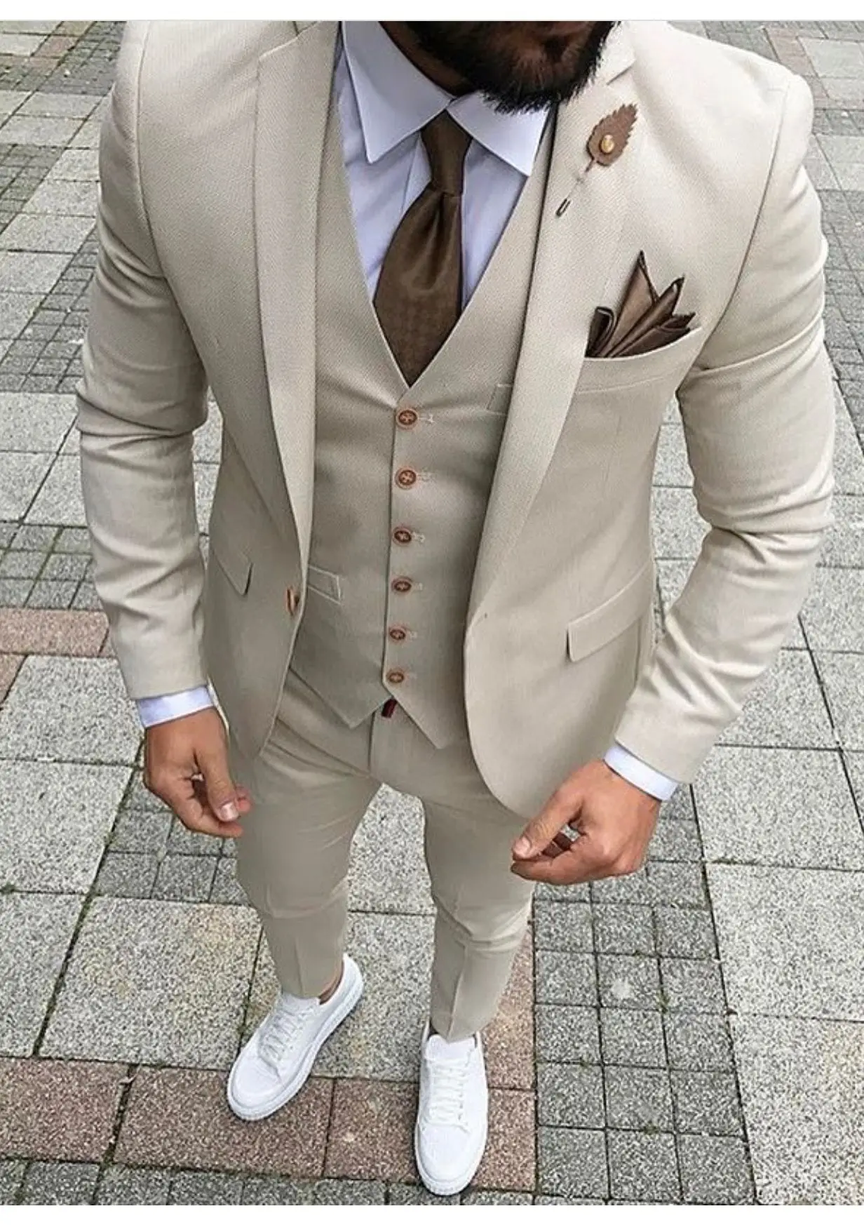 

Новейший дизайн пальто и брюк бежевый мужской костюм смокинг для выпускного вечера облегающий костюм из 3 предметов свадебные костюмы для ж...