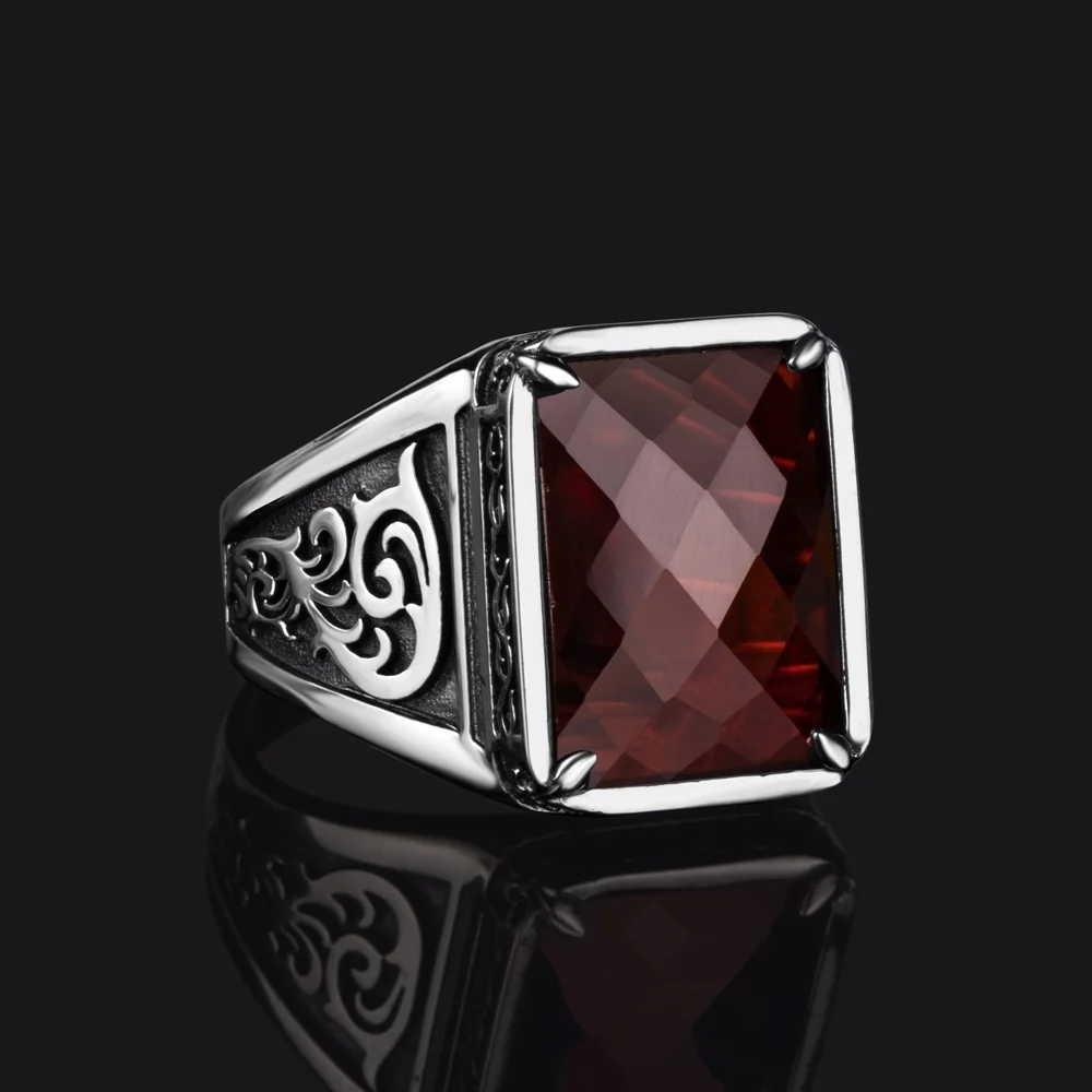 

Men's Ring Turkish Handmade 925 Sterling Silver Jewelry Red Zircon Stone All size gift for him