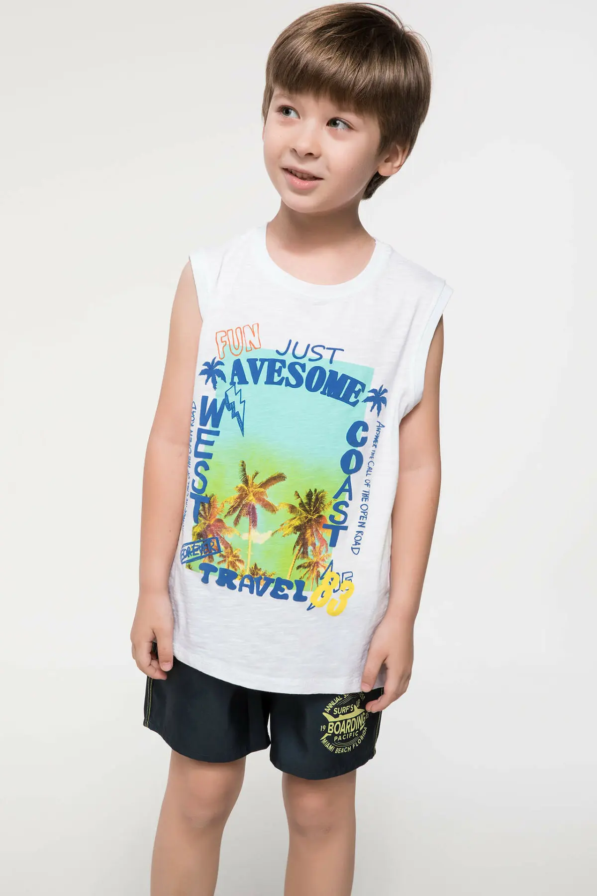DeFacto/летние белые футболки без рукавов для мальчиков Детские с изображением