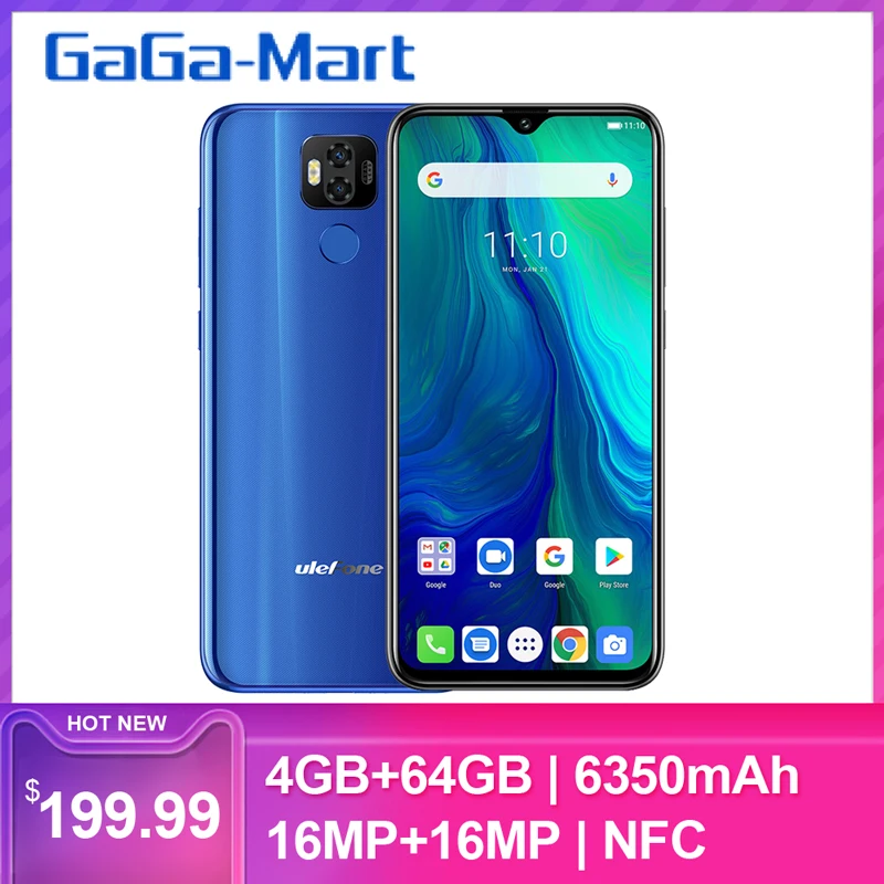 Ulefone power 6 6,3 дюймов FHD+ 4 Гб ОЗУ 64 Гб ПЗУ 16 Мп+ 16 Мп Android 9,0 Восьмиядерный 6350 мАч NFC разблокировка лица 4G смартфон