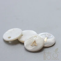 natural shell with alphabet charm alphabet letter round 11mm g44b