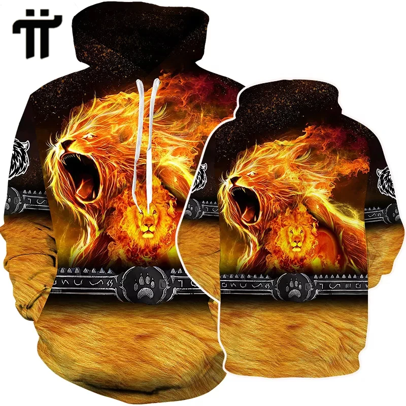 

Flame Lion Tiger 3D Printed Men's Hooded Sweatshirt Casual Sportswear Women Tracksuit Long Sleeve Pullover Clothing Streetwear