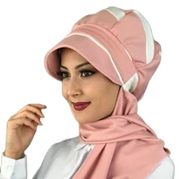 new islamic fashion muslim hijab lady 2021 trend single size bathing cap beret ready shawl scarf buckle powder pink horsehair hat